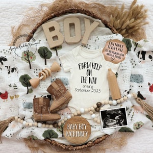 Anuncio de embarazo de Baby Boy Farm Digital / Es un anuncio de revelación de género de niño / Plantilla editable Redes sociales / Ayuda de Boy Farm en camino