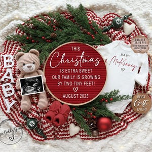 Faire-part de grossesse numérique pour Noël, faire-part de bébé de décembre, Noël, réseaux sociaux, modèle modifiable, jolie idée de carte de vœux
