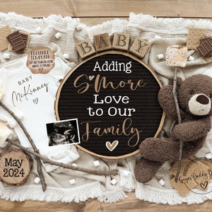 Neutral Pregnancy Announcement Digital, Camping Theme Baby Announce, Social Media Facebook Instagram, Editable Template, Adding S'More Love