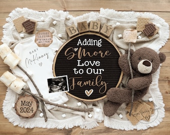 Neutral Pregnancy Announcement Digital, Camping Theme Baby Announce, Social Media Facebook Instagram, Editable Template, Adding S'More Love