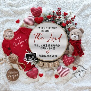 Religiöse Valentinstag Schwangerschaft Ankündigung Digital, Gender Neutral Baby Reveal Sofort bearbeitbare Vorlage, Social Media, wenn die Zeit
