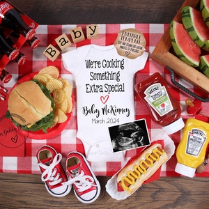 Cooking Baby Picnic Digital Pregnancy Announcement | Fun Baby Cooking Pregnancy Announcement | Custom Social Media Editable Template