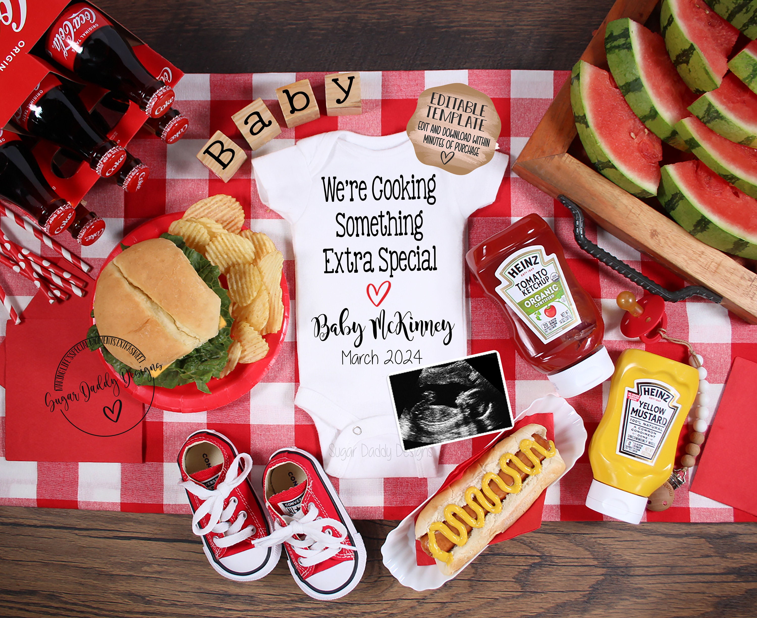 Picnic Baby Pregnancy Announcement: Editable Social Media Template (Digital Download)
