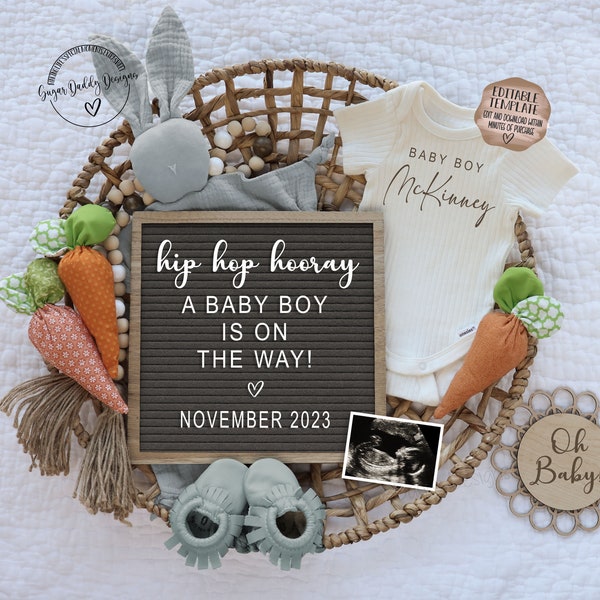 Easter Baby Boy Digital Pregnancy Announcement \ Easter Editable Template \ Easter Baby Boy Blue Announcement\ Easter Its a Boy Reveal