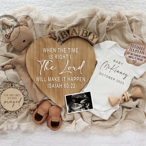 Pregnancy Announcement Digital Scripture \ Gender Neutral Boho \ Editable Template\ Baby Announcement Religious \ When The Time Is Right