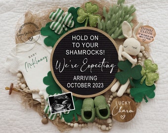 St. Patrick's Day Pregnancy Announcement Digital \ Baby Announcement \ Editable Template for Social Media \ Lucky Charm \ Were Expecting