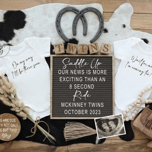 Twin Rodeo Pregnancy Announcement Digital | Cowboy Twin Announcement |  Social Media Facebook Instagram | Editable Template | Saddle Up Twin