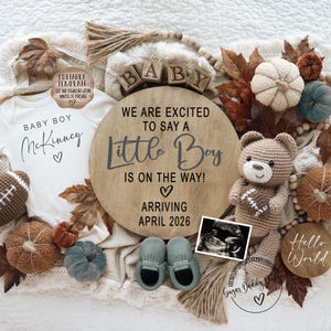 Football Theme Gender Reveal Pregnancy Announcement Template - Fall Baby Boy (Digital)