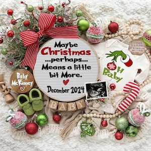 Christmas Pregnancy Announcement Digital, Funny Surprise Baby Announcement, Christmas Grinch Theme, Editable Template, Gender Neutral