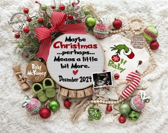 Grinch Christmas Pregnancy Announcement: Editable Digital Template