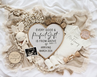 Religious Digital Pregnancy Announcement, Gender Neutral Baby Announcement, Instant Editable Template, Social Media Reveal, Good & Perfect