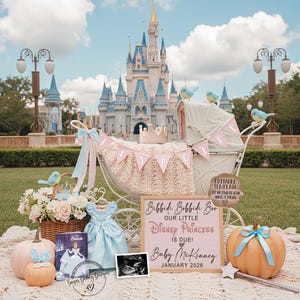 Cinderella Pregnancy Announcement, Digital Girl Disney Princess Baby Announce, Girl Social Media Template, It&#39;s a Girl Princess Reveal