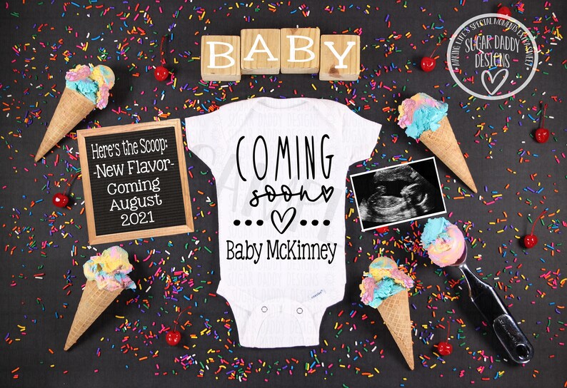 Ice Cream Pregnancy Announcement Heres the Scoop Ice Cream Etsy