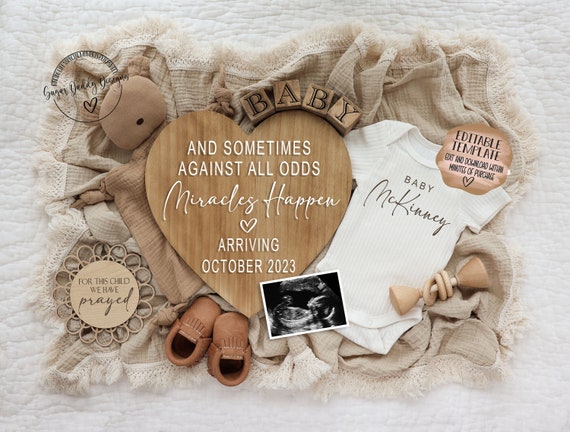 Pregnancy Announcement Digital \ Miracle Baby Announcement\ Gender Neutral Boho \ Editable Template\ Social Media Announcement\ Rainbow Baby Il_570xn