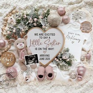 Faire-part de grossesse numérique Baby Sister pour les réseaux sociaux, annonce de genre pour Noël pour les fêtes de fin d'année, révélation de genre pour décembre