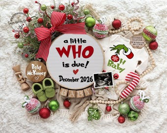 Grinch Christmas Pregnancy Announcement: 'A Little Who is Due' (Digital Template)