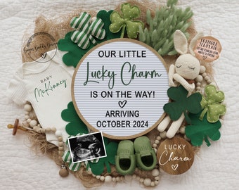 St. Patricks Pregnancy Announcement Digital, Baby Announcement, Editable Template, Little Lucky Charm, Social Media Facebook Instagram