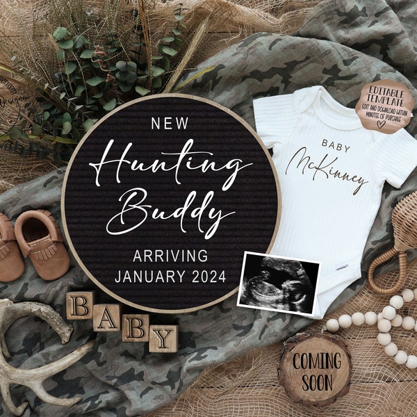 Jagd Schwangerschaft Ankündigung Digital | Jagd Baby Ankündigung | Social Media Facebook Instagram | Bearbeitbare Vorlage | Jagdfreund
