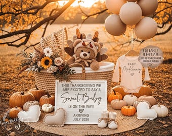 Fall Baby Announcement • Thanksgiving Pregnancy Reveal • Editable Digital Template