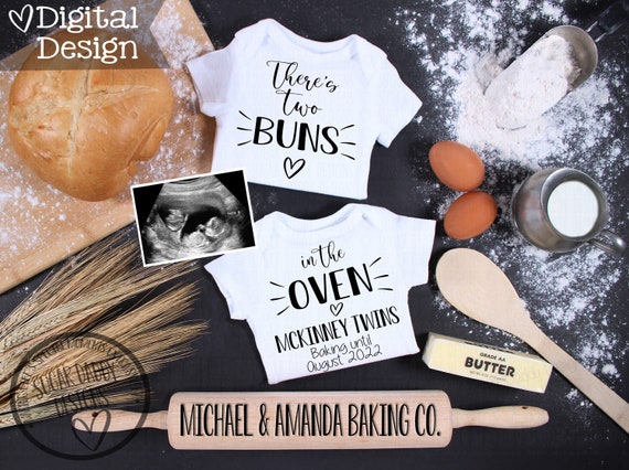 Twin Bun in the Oven Digital Pregnancy Announcement, Foodie Baking Theme, Social Media Digital Twin Announcement Idea, Facebook Instagram by Sugar  Daddy Designs