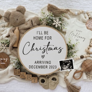 Weihnachten Digitale Schwangerschaftsankündigung \ Fällig im Dezember Baby Ankündigung \ Geschlecht Neutral \ Bearbeitbare Vorlage \ Ich bin zu Weihnachten zu Hause