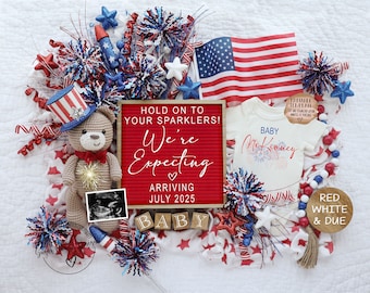 4th of July Pregnancy Announcement: Patriotic Teddy Bear (Digital Template)