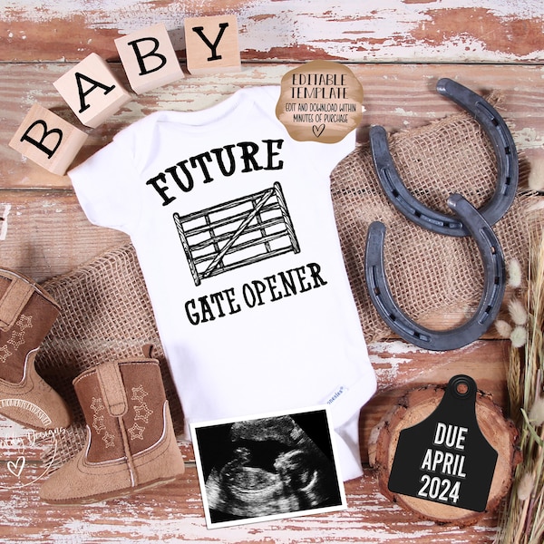 Future Gate Opener Digital Pregnancy Announcement | Neutral Baby | Farm Ranch Country Design | Social Media Announce Idea | New Baby Boots