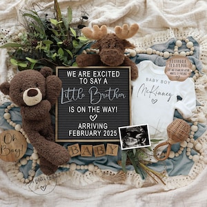 Gender Reveal babybroertje: Woodland Social Media-aankondiging (digitaal)