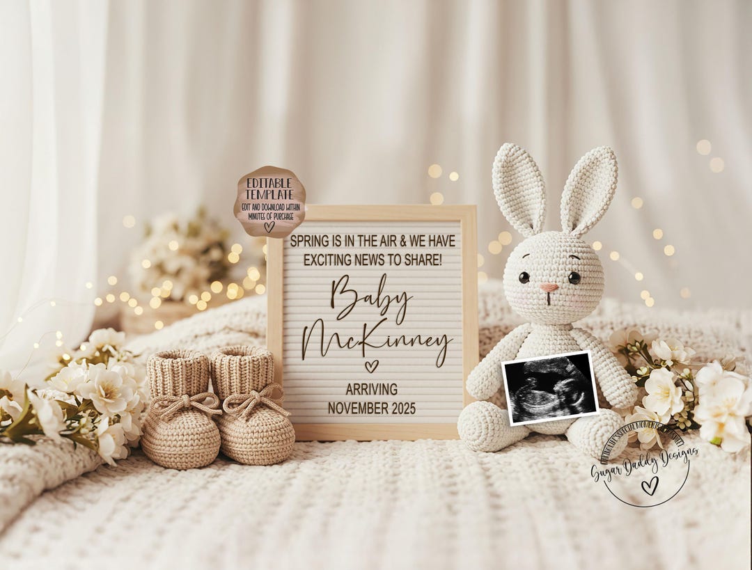 Spring Pregnancy Announcement Digital, Easter Neutral Baby Announce ...