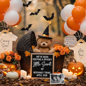 Faire-part de grossesse de jumeaux d'Halloween, révélation d'octobre (modèle numérique)