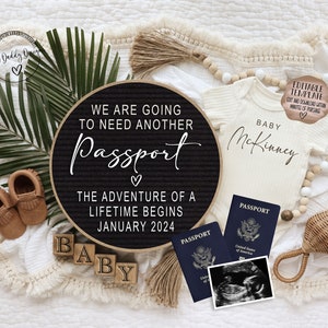 Neutral Pregnancy Announcement Digital | Travel Baby Announcement | Need another Passport | Editable Template | Our Next Adventure