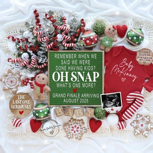 Weihnachten Last One Schwangerschaftsankündigung, Digital, großes Finale, Lebkuchen Urlaub Baby Reveal, Social Media, bearbeitbare Vorlage, One More