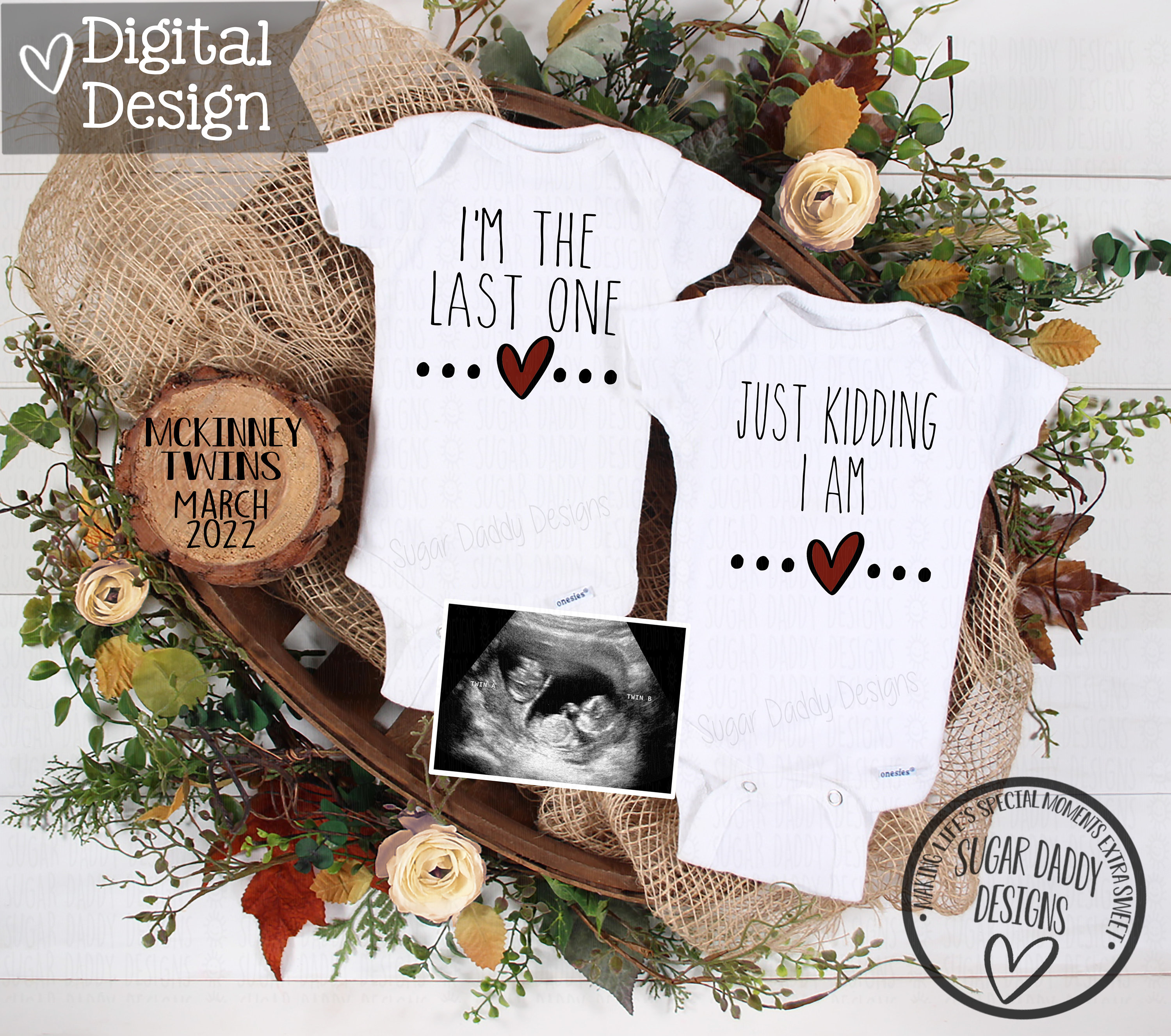 Fall Twin Pregnancy Announcement Custom Baby Announcement Etsy