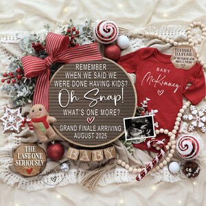 Weihnachten Last One Schwangerschaftsankündigung, Digital, großes Finale, Lebkuchen Urlaub Baby Reveal, Social Media, bearbeitbare Vorlage, One More