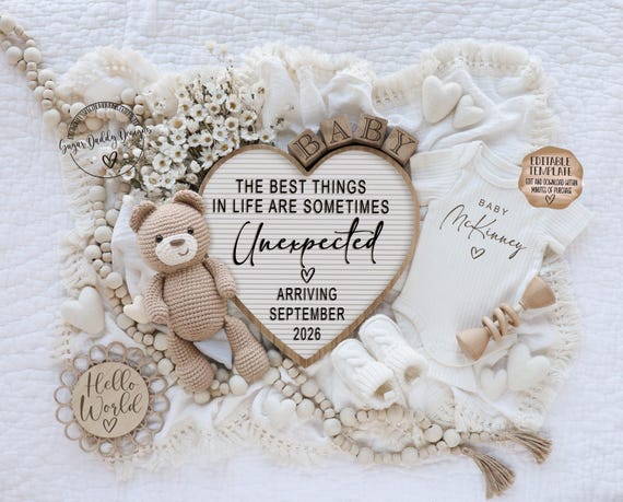 Unexpected Pregnancy Announcement: Teddy Bear, Editable Template (Digital Download)