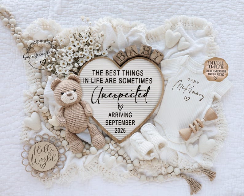 Unexpected Pregnancy Announcement: Teddy Bear, Editable Template (Digital Download) image 9