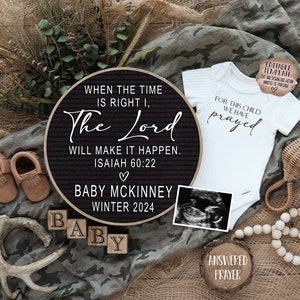 Pregnancy Announcement Digital Scripture \ Gender Neutral  \ Camo \ Editable Template\ Baby Announcement Religious \ When The Time Is Right