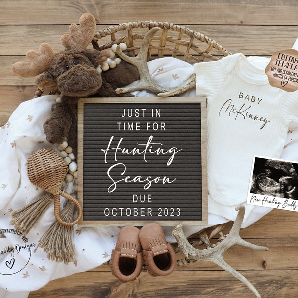 Hunting Pregnancy Announcement Digital | Hunting Baby Announcement | Social Media Idea | Editable Template | Just in Time for Hunting Season