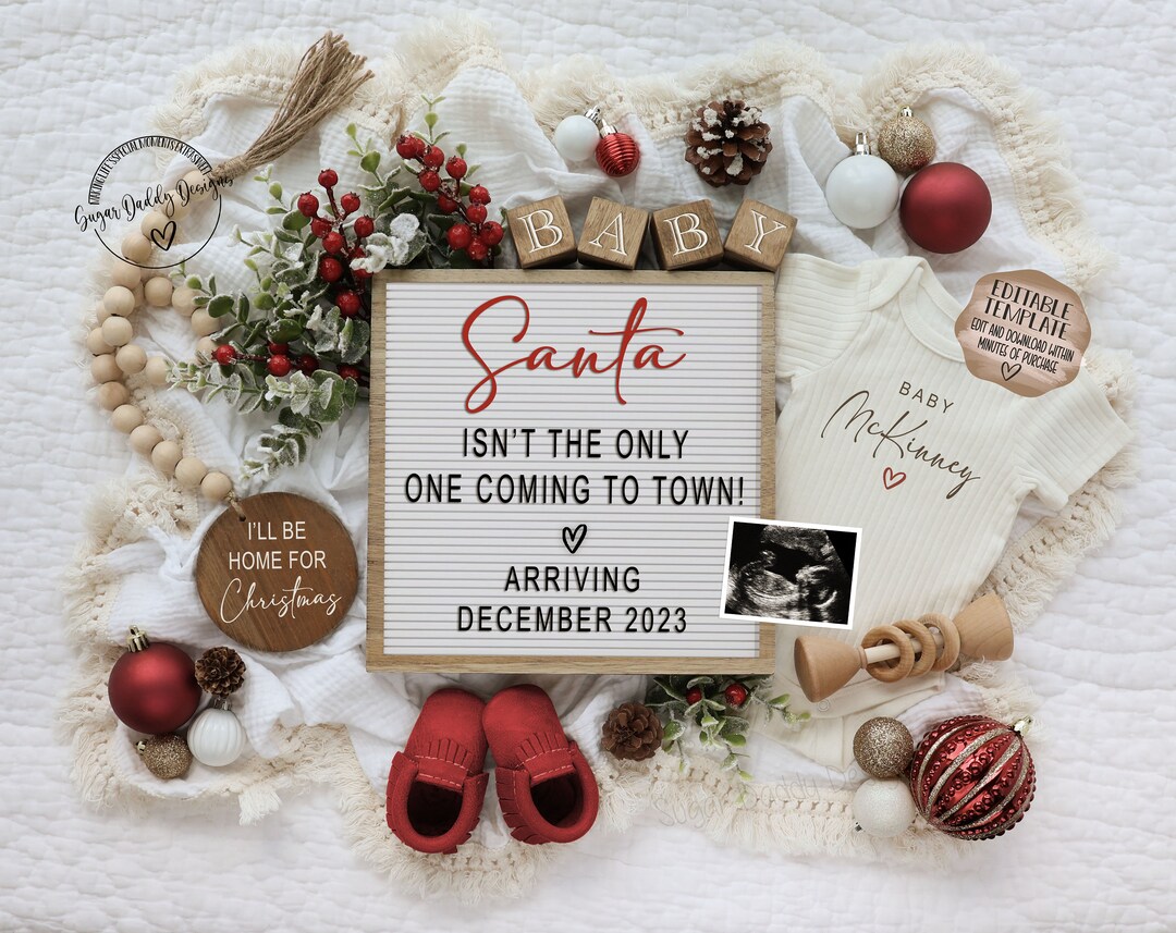 Due in December Pregnancy Announcement Digital Christmas Baby