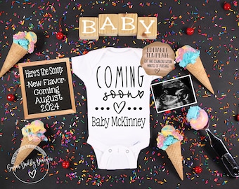 Ice Cream Pregnancy Announcement | Heres the Scoop Ice Cream Digital Pregnancy Announcement | Personalized Social Media Baby Announcement