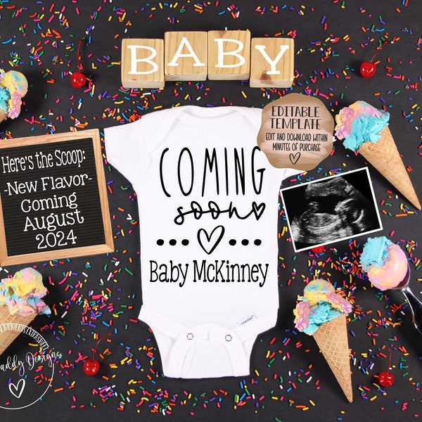 Ice Cream Pregnancy Announcement | Heres the Scoop Ice Cream Digital Pregnancy Announcement | Personalized Social Media Baby Announcement