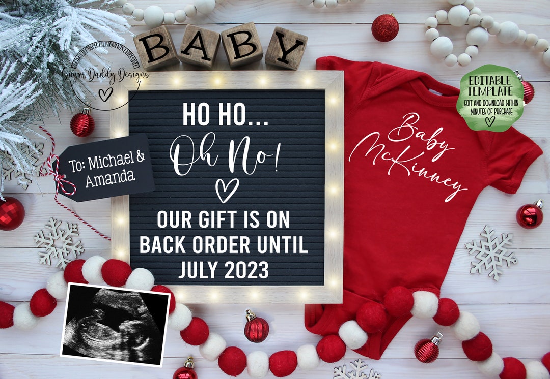 Christmas Pregnancy Announcement Digital Editable Template Funny