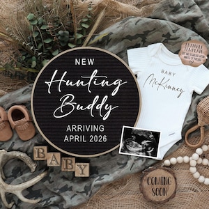 Custom Hunting Buddy Pregnancy Announcement - Digital Social Media Baby Reveal