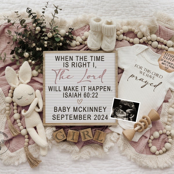 Baby Girl Digital Pregnancy Announcement for Social Media, It's a Girl Scripture Gender Reveal Baby Announce, Editable Gender Reveal