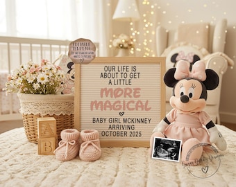 Anuncio de embarazo de Minnie Mouse: Plantilla para redes sociales (digital)