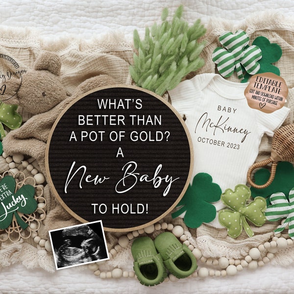 St. Patrick's Day Digital Pregnancy Announcement \ Baby Announcement \ Editable Template \ Pregnancy Reveal \ Better Than A Pot Of Gold