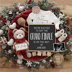 Weihnachten Last One Schwangerschaftsankündigung, Digital, großes Finale, Teddybär-Babyankündigung, Social Media, bearbeitbare Vorlage, One More