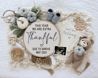 Thanksgiving Boy Digital Gender Reveal, It's a Boy Fall Gender Reveal Baby Announcement, Social Media Announce, Editable Gender Reveal