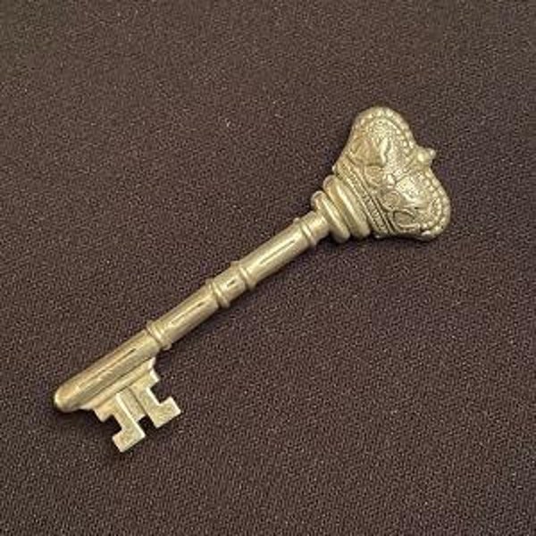 Sterling Silver Key with Crown Pin or Brooch