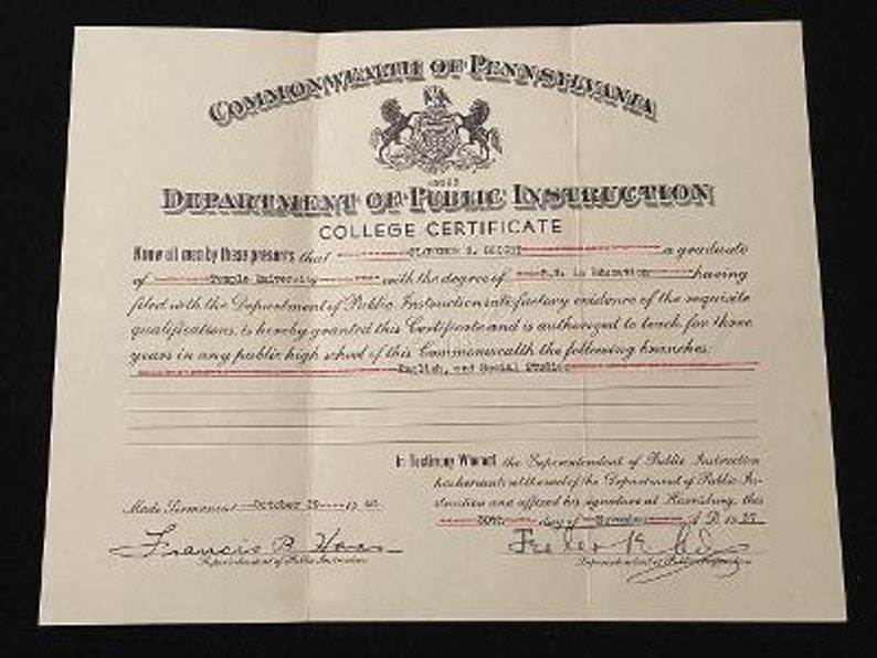 Temple University Parchment Diploma With Diploma Cover 1937 Etsy